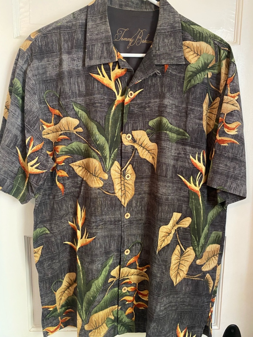 Tommy Bahama Black Tropical Bird of Paradise Floral Camp Shirt